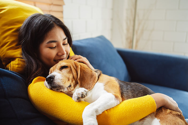 happy women with dog